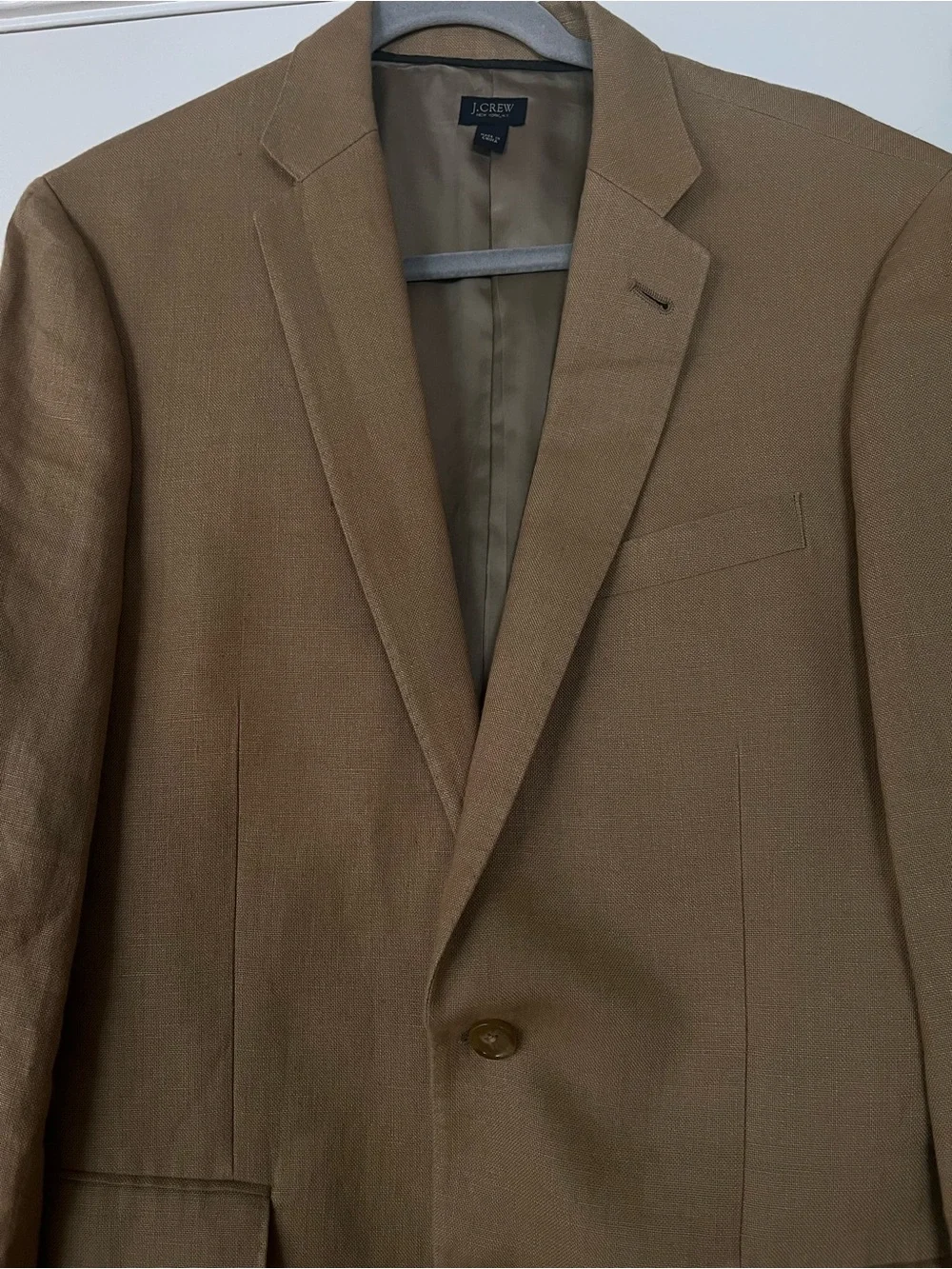 J CREW Ludlow Irish Linen Camel Tan Suit 38R Pants 33 x 27.5 with a 2-Inch Hem